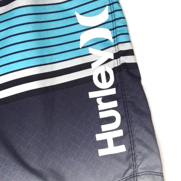 Hurley Black Ombré Blue Stripe Board Swim Shorts - Picture 2 of 10
